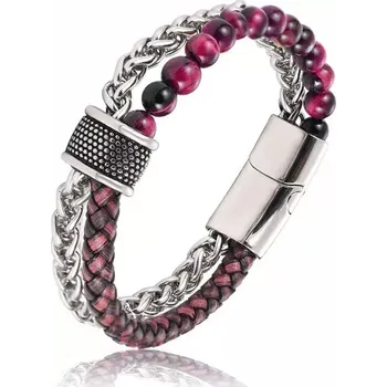 Náramek Pánský ocelový náramek s korálky Knud Purpurový 21.5cm