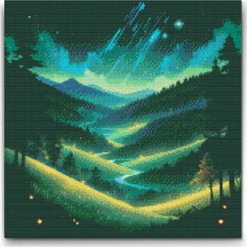Diamantové malování Diamantové malování - Živá noční krajina 2 Velikost: 50x50cm, Rámování: Pouze srolované plátno, Diamanty: Kulaté