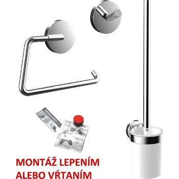 Emco Round - Set doplňků - Sada WC kartáče, držák WC papíru, háček, lepidlo, chrom 439800100
