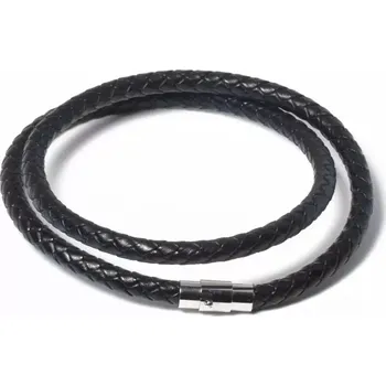 Náhrdelník Splétaný náhrdelník z pravé kůže 6 mm Černý - Délka 40 cm