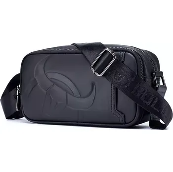 Bullcaptain pánská kožená messenger taška Zozime Černá 4L