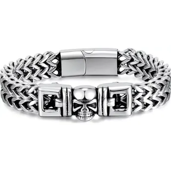 Náramek Dvouřadý řetízkový náramek Franco z nerezové oceli s lebkou 22cm