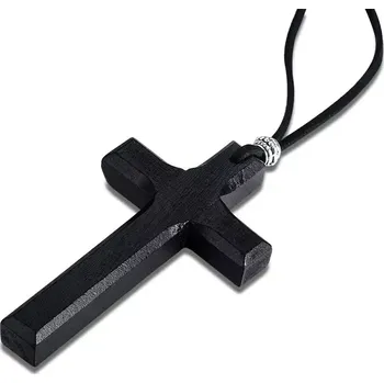 Přívěsek Dřevěný přívěsek kříž černý 8cm