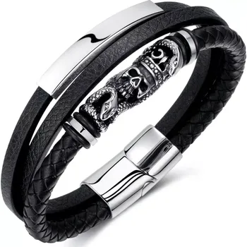 Náramek Pánský ocelový náramek Snake Černý 21cm