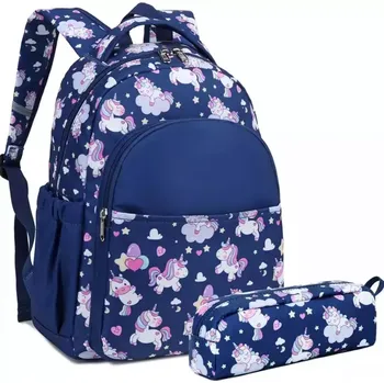 Školní batoh Meiso Dětský cestovní batoh s penálem Modrý jednorožec 10L