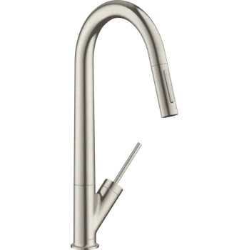 Vodovodní baterie AXOR Starck Páková kuchyňská baterie 270 s vytahovací sprškou, vzhled nerezu 10821800