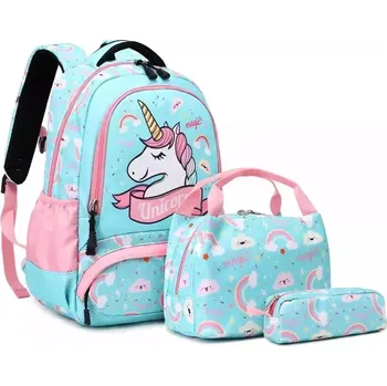 Školní batoh Meiso Dívčí školní batoh 3v1 Jednorožec Magic Tyrkys 16L