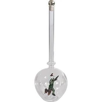 Skleněná ručně foukaná láhev s figurkou, myslivec, objem 500 ml