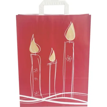 Dárková taška Vánoční taška Vánoční svíčky, červená, 32x14,x42, plochá ucha