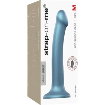 Dildo Strap-on-me Metallic Shine M - přátelský k pokožce dildo (metalická modrá)
