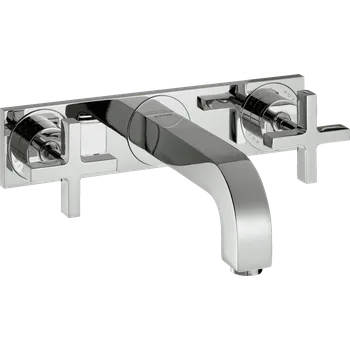 Vodovodní baterie AXOR Citterio 3-otvorová umyvadlová baterie pod omítku, pro nástěnnou montáž, pod omítku, pro nástěnnou montáž, s výtokem 166 mm, s rukojeťmi ve tvaru kříže a deskou, chrom 39314000