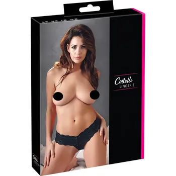 Dámské erotické kalhotky Cottelli - Krajková tanga s perličkami (černá)