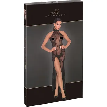 Dámské šaty Noir - průhledné, květinové, dlouhé šaty (černé) - XL