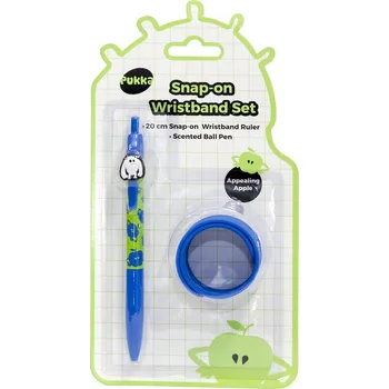 Sada voňavé kuličkové pero + pravítko 20 cm, vůně jablko, modrá