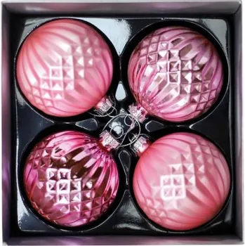 Vánoční dekorace Skleněné vánoční koule růžové, průměr 8 cm, sada 4 ks