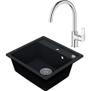 Granitový dřez VIMA Dřezový set Grohe 1/O - Granitový dřez 530x500 mm, tmavý grafit matný + Dřezová baterie Grohe Bau Loop