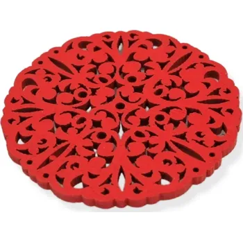 Dřevěné kolečko filigránové červené - 2 ks