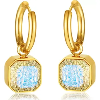 Náušnice Dámské Ocelové kruhové náušnice s třpytivým přívěškem Zlaté