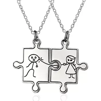 Přívěsek Double přívěšek puzzle panáček a panenka Stříbrný - Model BEZ ŘETÍZKŮ (pouze přívěsky)