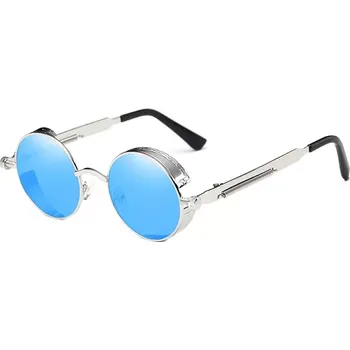 Sluneční brýle Retro kulaté sluneční brýle Steampunk Stříbrné Modré