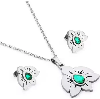 Souprava šperků Sada šperků z oceli sluníčko Flow s krystalem Stříbrné