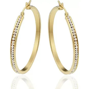 Náušnice Ocelové náušnice kruhy s krystaly 30-60 mm Zlaté - Průměr 30 mm