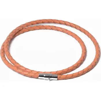 Náhrdelník Splétaný náhrdelník z pravé kůže 4 mm Oranžový - Délka 50 cm