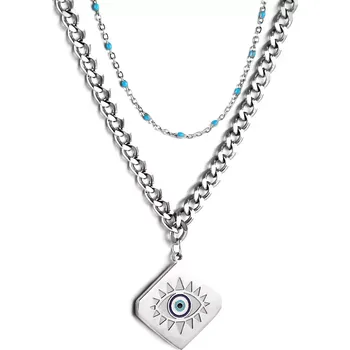 Náhrdelník Titan Jewerly Dámský dvouřadý náhrdelník z chirurgické oceli Boží oko Stříbrná