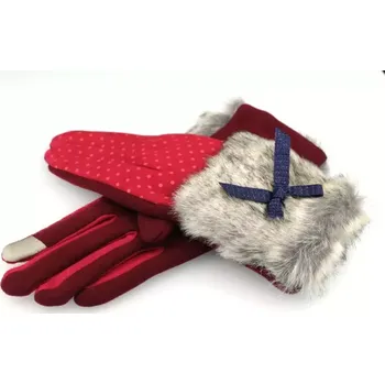 Rukavice Dámské rukavice s puntíky a kožešinou Červené