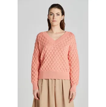 Dámský svetr SVETR GANT TEXTURED KNIT V-NECK PEACHY PINK