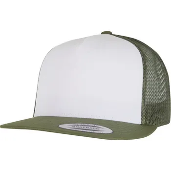 Kšiltovka Čepice kšiltovka Snapback, FLEXFIT Yupoong Trucker, šíťkovaná, bílo-olivová