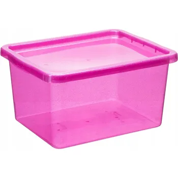 Úložný box Plast Team, úložný box s víkem BASIC 20L růžový s třpytkami