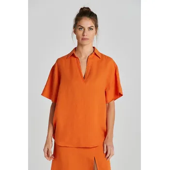 Dámská košile KOŠILE GANT REL LINEN POPOVER SS SHIRT PUMPKIN ORANGE