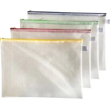 Pouzdro na dokumenty/drobnosti A4 čiré s barevným zipem, mix barev