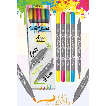 Kaligrafická sada oboustranných fixů (stěteček+kal.špička 2mm), mix5 barev NEON