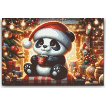 Diamantové malování Diamantové malování - Vánoční panda a šálek kávy Velikost: 40x60cm, Rámování: Pouze srolované plátno, Diamanty: Kulaté
