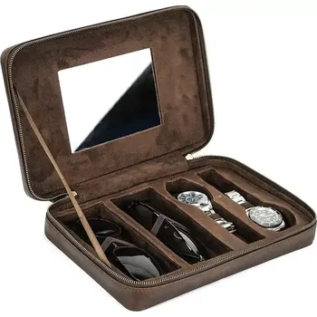 Box na hodinky Contacts® kožené pouzdro na brýle a hodinky Hnědé