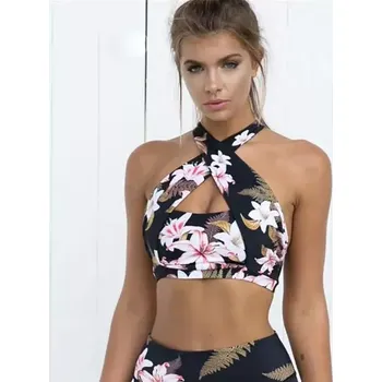 Dámské legíny Dámský Sportovní top Fitness Flowers - Velikost L (LARGE)