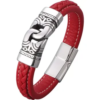 Náramek Pánský ocelový proplétaný náramek The Chain Červený - Délka 18,5 cm