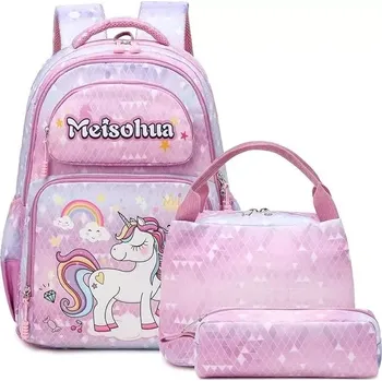 Školní batoh Meiso Dívčí školní batoh set 3v1 Jednorožec s duhou 18L