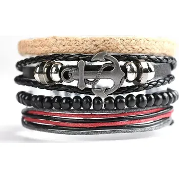 Náramek Sada 4 kusů pánských náramků s Kotvou
