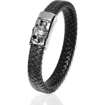 Náramek Pánský splétaný kožený náramek Šakal Černý 22 cm