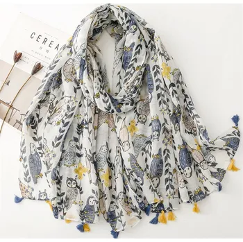 Šála Bavlněný šátek/šála Sovičky 90x180 cm, WHITE ORCHID