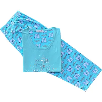 Dámské pyžamo Dámské bavlněné pyžamo krátký rukáv a 3/4 kalhoty - C-Lemon Barva: Tyrkysová, Velikost: XXL