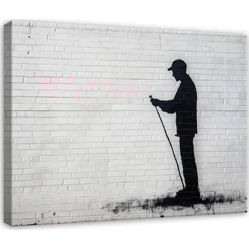 Obraz OBRAZ DO OBÝVÁKU LOŽNICE KUCHYNĚ NA PLÁTNĚ ABSTRAKCE BANKSY ŠEDÝ 60x40