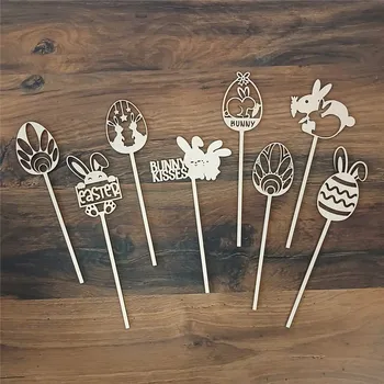 Velikonoční dekorace Dřevěná velikonoční dekorace - sada zápichů 8ks