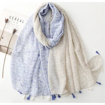 Šála Bavlněný světle modro-bílé květy 90x180 cm, WHITE ORCHID