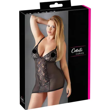 Dámská erotická košilka Cottelli Plus Size - krajková průhledná noční košilka (černá) - 4XL