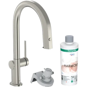 Vodovodní baterie Hansgrohe Aqittura M91 FilterSystem 210, vytažitelný výtok, 1jet, startovací sada, vzhled nerezu 76801800