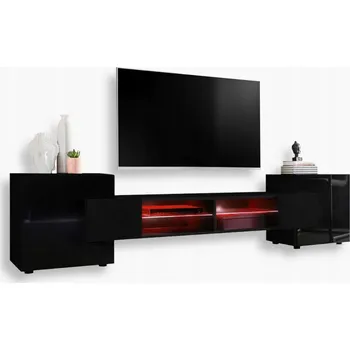 Televizní stolek Komodee TV stolek Merano, lesklá čela, skleněné police, LED RGB